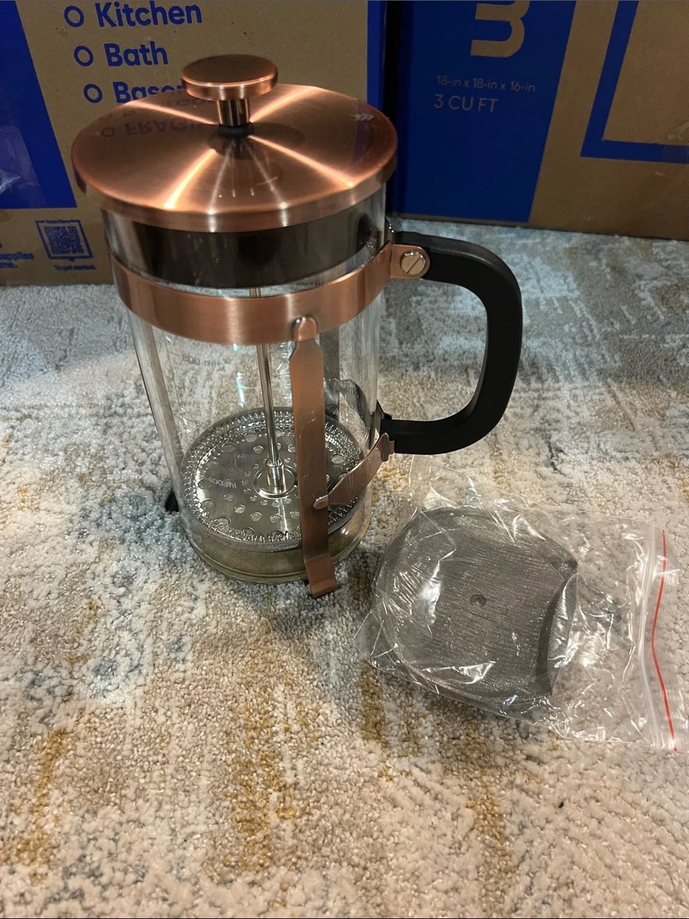 Copper tone French Press Coffee Maker with Black Handle - Home Accents z26
